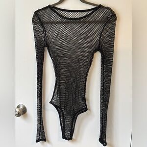 May&Maya Black Mesh Long Sleeve Bodysuit NWOT